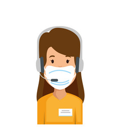 Woman Agent Call Center With Face Mask