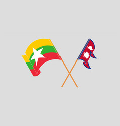 Crossed And Waving Flags Of Nepal And Myanmar