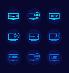 Ultra Hd Tv Full Hd 4k 8k Video Icons Set