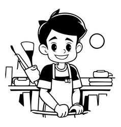 Cute Cartoon Boy In Apron With Tools