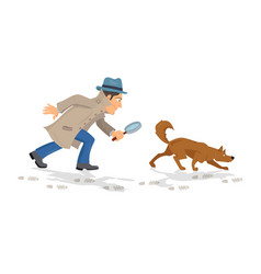 Detective With Magnifying Glass And Tracker Dog