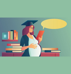 Pregnant Woman Student In Graduated Cap Using