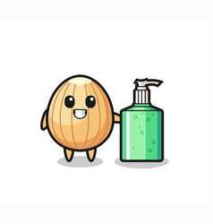 Cute Almond Cartoon With Hand Sanitizer