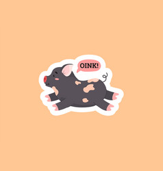 Running Black Smiling Pig Sticker Flat Style