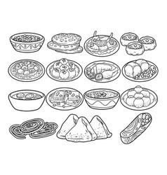 Set Of Indian Food Outline Sketch Collection