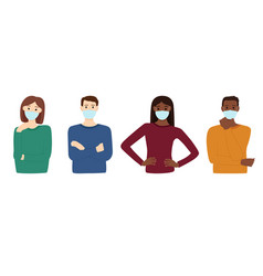 Group Multiracial People In Medical Masks