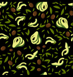 Avocado Fruit Seamless Pattern With Leaves