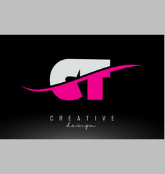 Ct C T White And Pink Letter Logo With Swoosh