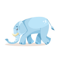 Cute Blue Elephant Character Walking With Sad Face