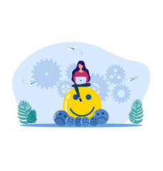 Woman With Laptop On Happy Icon And Small Sad