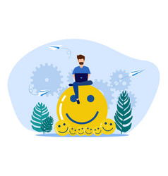 Man With Laptop On Happy Icon The Concept