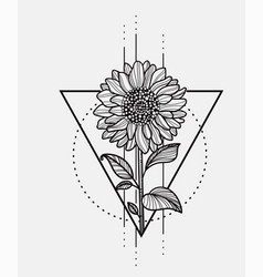 Sunflower Hand Drawn With Geometric Triangle