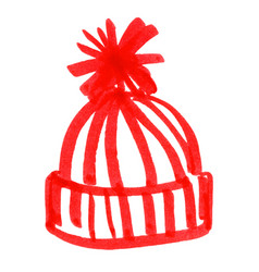 Childlike Drawing Of Knitted Hat With Pompon