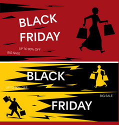 Set Of Black Friday Sale Banner With Hurry Shopper