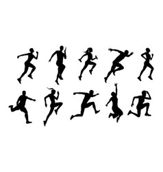 Silhouettes Of Male And Female Athletes Running