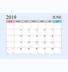 2019 Calendar June Schedule Planner Organizer