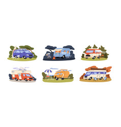 Vintage Campers Car Outdoors Set Holiday Caravans