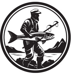 Fisherman Logo With Fishing Rod And Reel