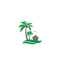 Home With Coconut And Palm Tree Logo Design