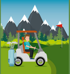 Young Man Driving Cart Golf