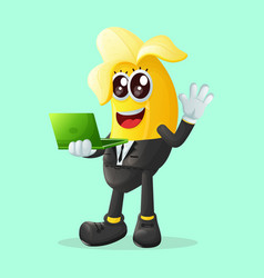 Cute Banana Character Typing On A Computer