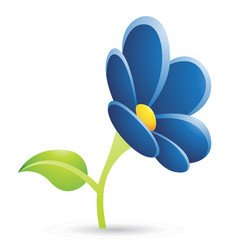 Dark Blue Flower With A Green Leaf Cartoon Icon