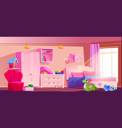 Pink Wall Kid Bedroom Interior Cartoon Background