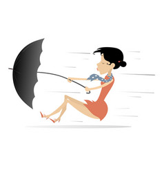 Woman Umbrella And Windy Rainy Day