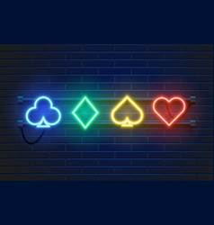 Neon Lamp Casino Banner On Wall Background Poker