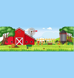 Background Scene With Red Barn And Silo