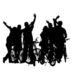 Friends On Bicycles Waving Hands Silhouette