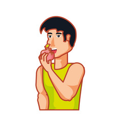 Young Athletic Man Eating Apple