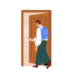 Man Opening Unlocking Door Entering House Young