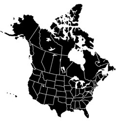 Black Colored North America Outline Map Political