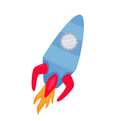 Blue Rocket With A Fiery Tail On A White