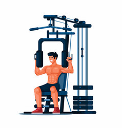 Muscle Man Exercise Using Fitness Gym Equipment