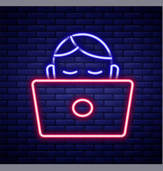 Glowing Neon Line Student Working At Laptop Icon