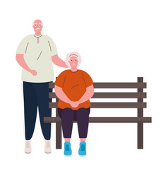 Cute Old Couple In Chair Park On White Background