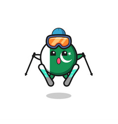 Pakistan Flag Mascot Character As A Ski Player