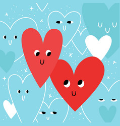 Two Cartoon Hearts Are Looking At Each Other