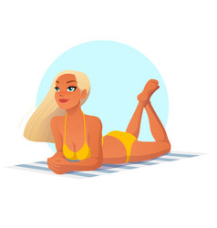 Beautiful Girl Laying On The Beach Cartoon