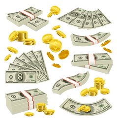 Realistic Coins And Banknotes Money Set