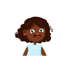 Sad Little Crying Black Skin Girl Cartoon Upset