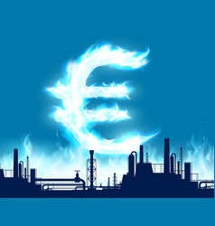 Euro Currency Sign Burns With A Blue Flame