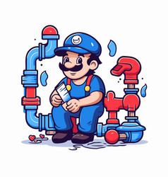 Plumber With A Pipe In His Hand Cartoon