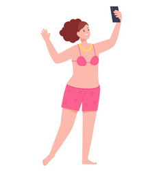 Woman Making Selfie On Beach Happy Person