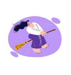 Woman Witch Flies On Broom For Cleaning