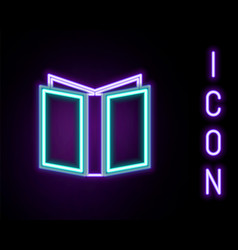 Glowing Neon Line Open Book Icon Isolated On Black