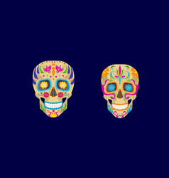 Two Painted Colorful Sculls Day Of The Dead Mexico