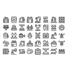 Automated Harvesting Icons Set Outline